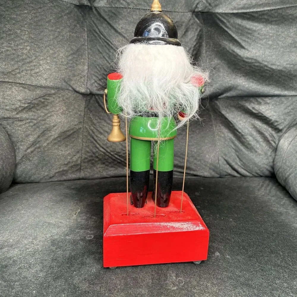 Wooden Animated Nutcracker W/Horn Music Box Moving Mouth & Arms 11